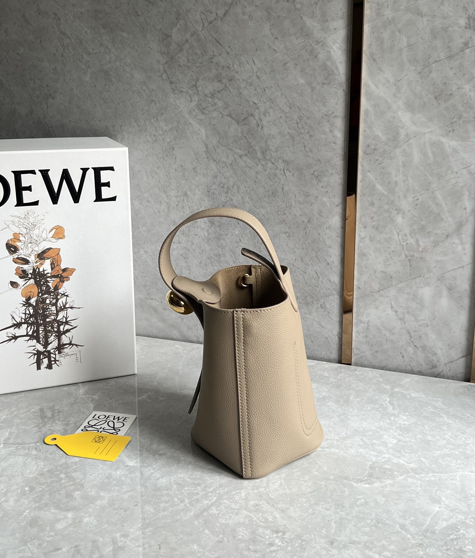 Loewe Mini Pebble Bucket Bag in Soft Grained Calfskin Sand